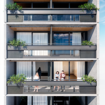 Fachada aproximada de Edifício híbrido em Ipanema